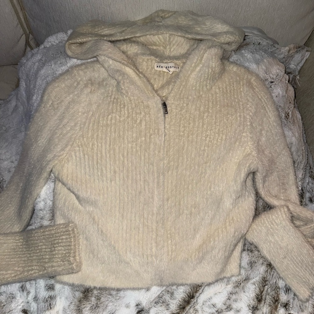 Aeropostale crop hoodie sweater jacket top fluffy zipper hoodie